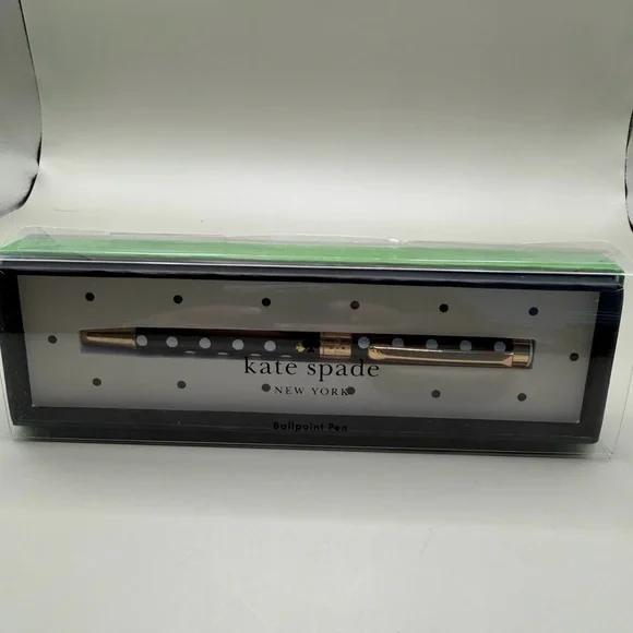 Kate Spade Black with White Polka Dots Ballpoint Pen NEW - Picture 1 of 3